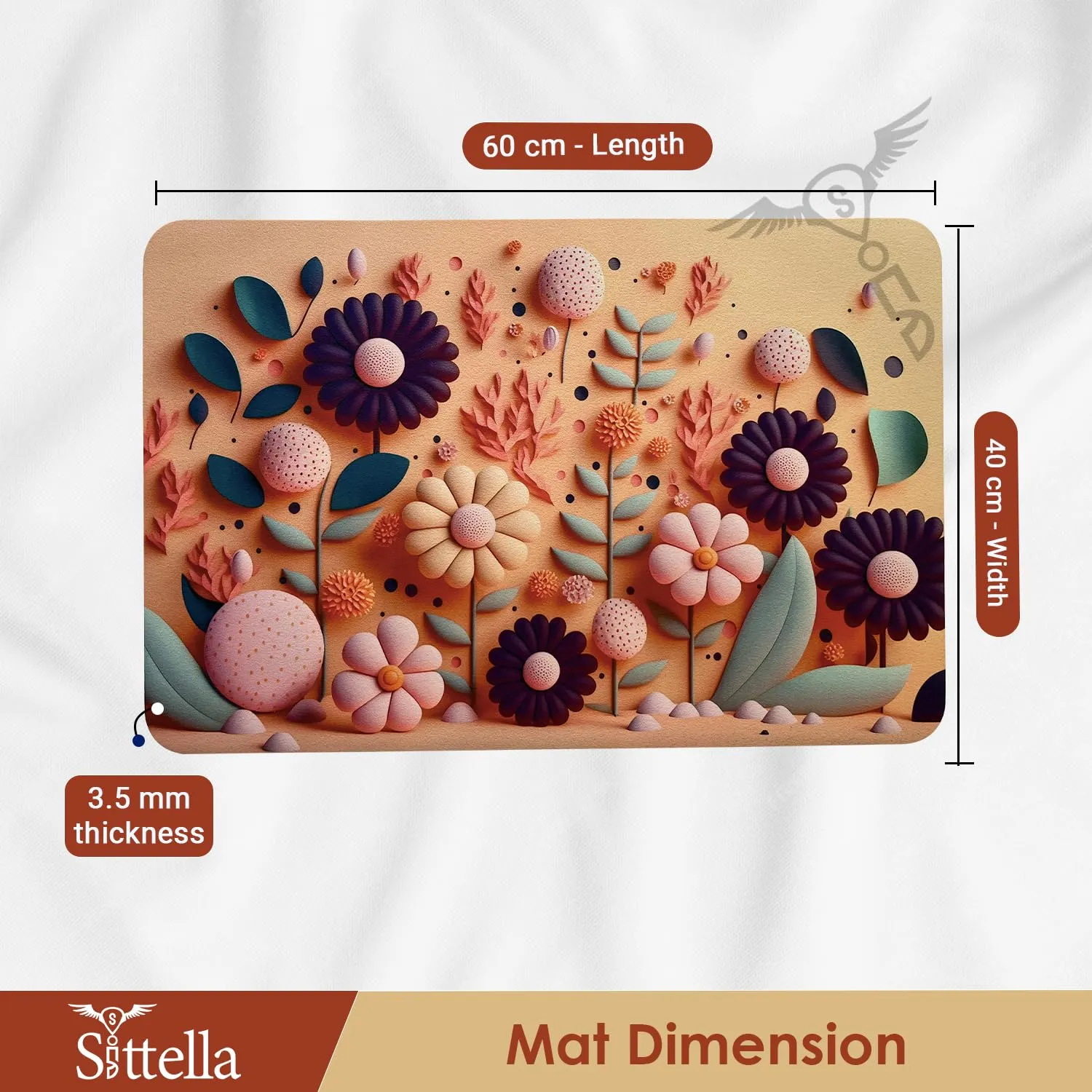 1 Piece Anti-Skid Water Soaking 3D Flower Print Bathroom Mat, Water Absorbent Mat (40x60cm) (Orange Flower Print)