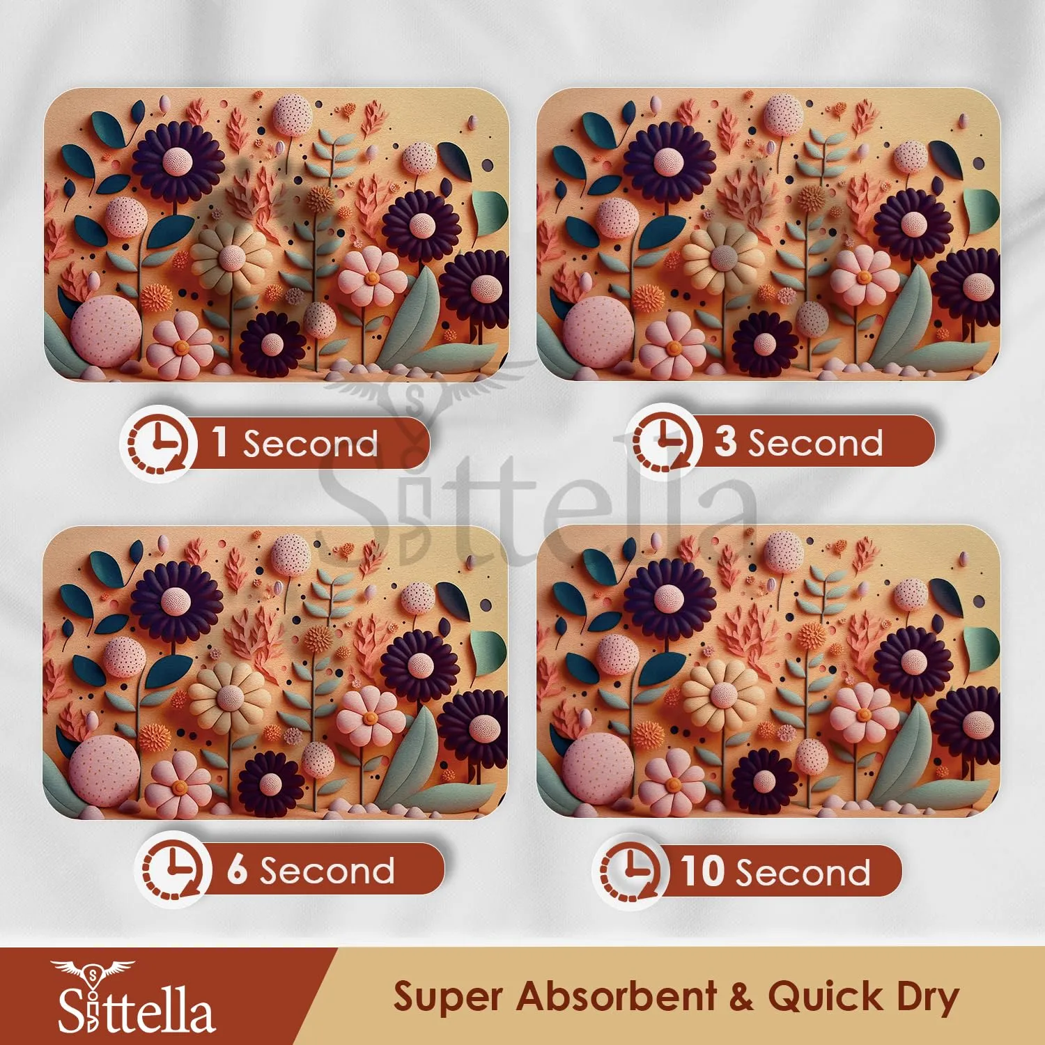 1 Piece Anti-Skid Water Soaking 3D Flower Print Bathroom Mat, Water Absorbent Mat (40x60cm) (Orange Flower Print)