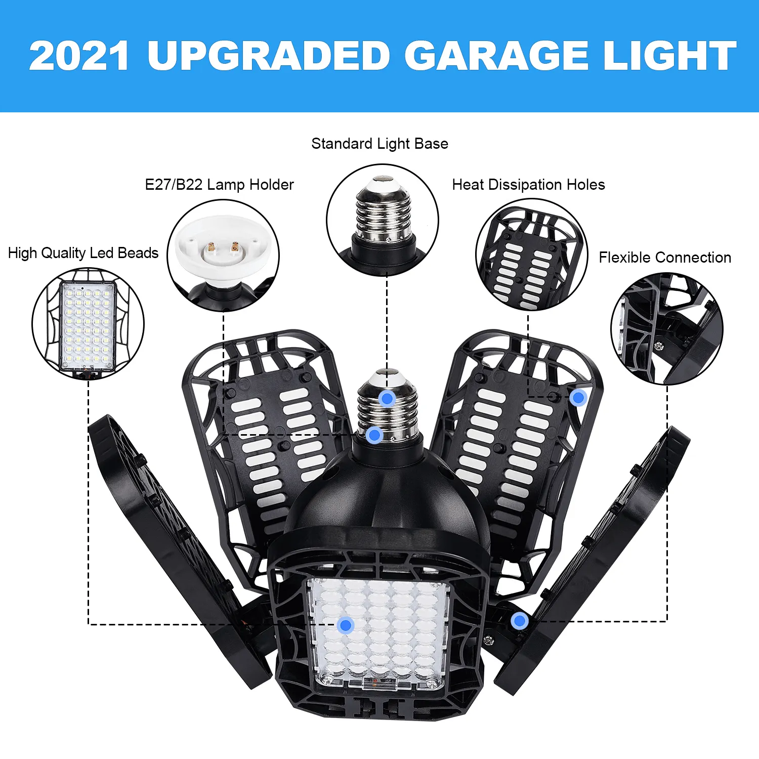 12000LM 6500K 5-Panels Adjustable100W LED Garage Light