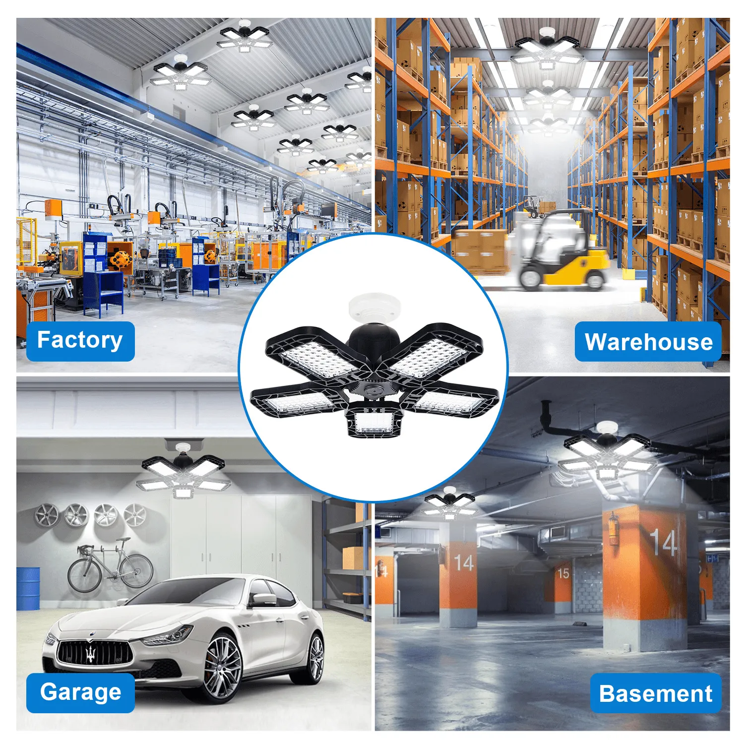 12000LM 6500K 5-Panels Adjustable100W LED Garage Light