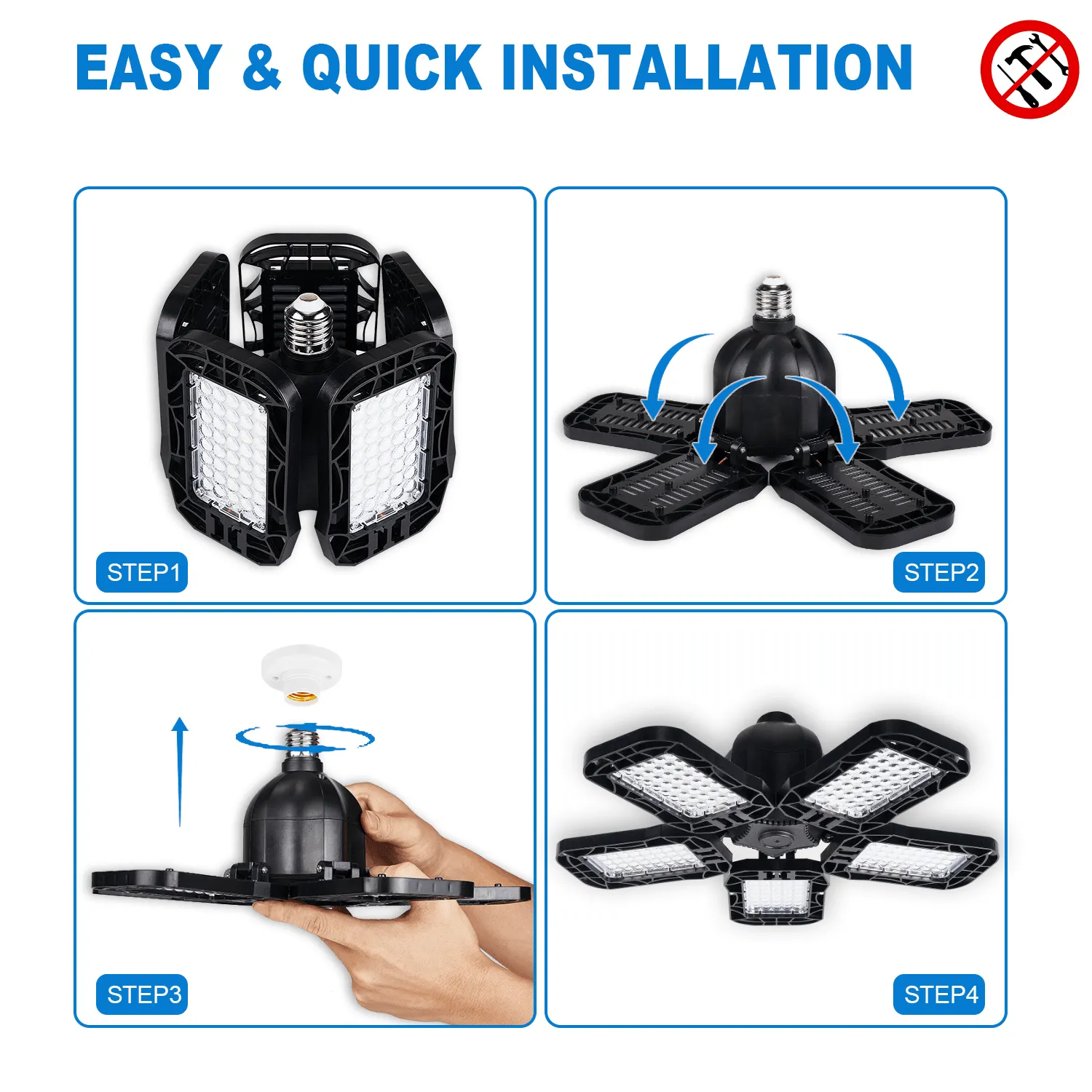 12000LM 6500K 5-Panels Adjustable100W LED Garage Light