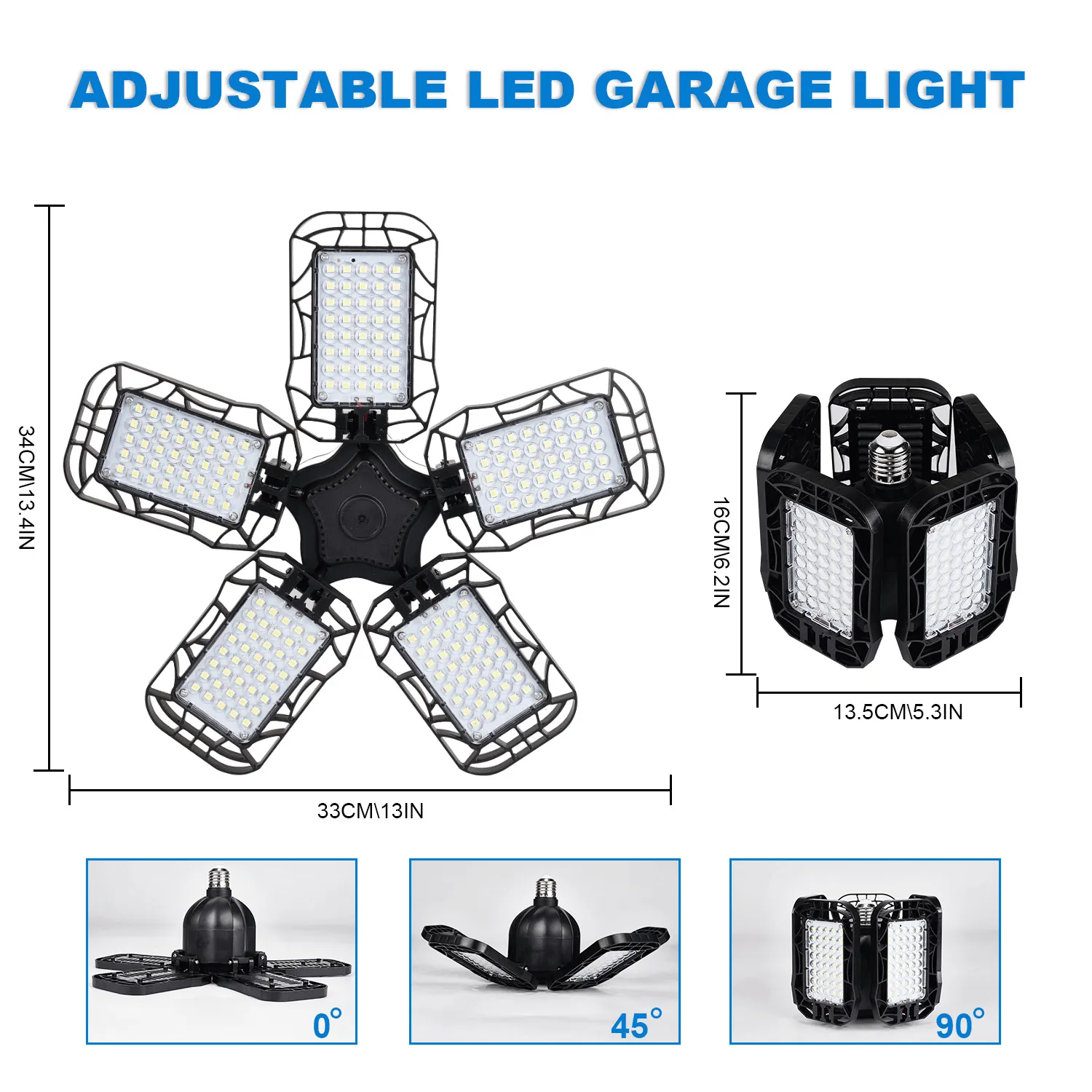 12000LM 6500K 5-Panels Adjustable100W LED Garage Light