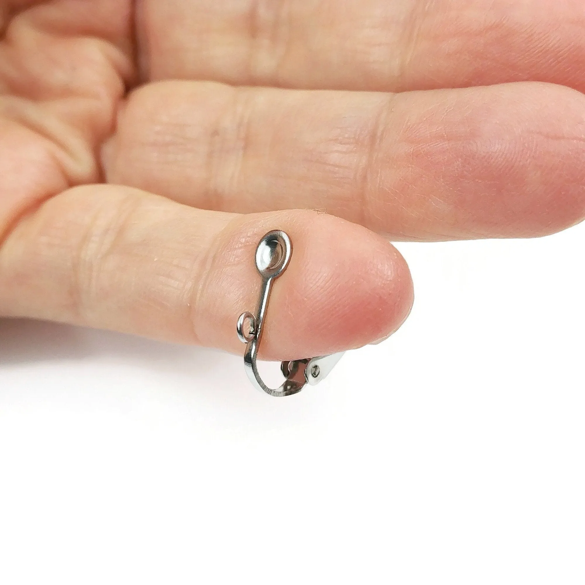 2 pcs (1 pair) Stainless steel clip on earring findings with pad and loop
