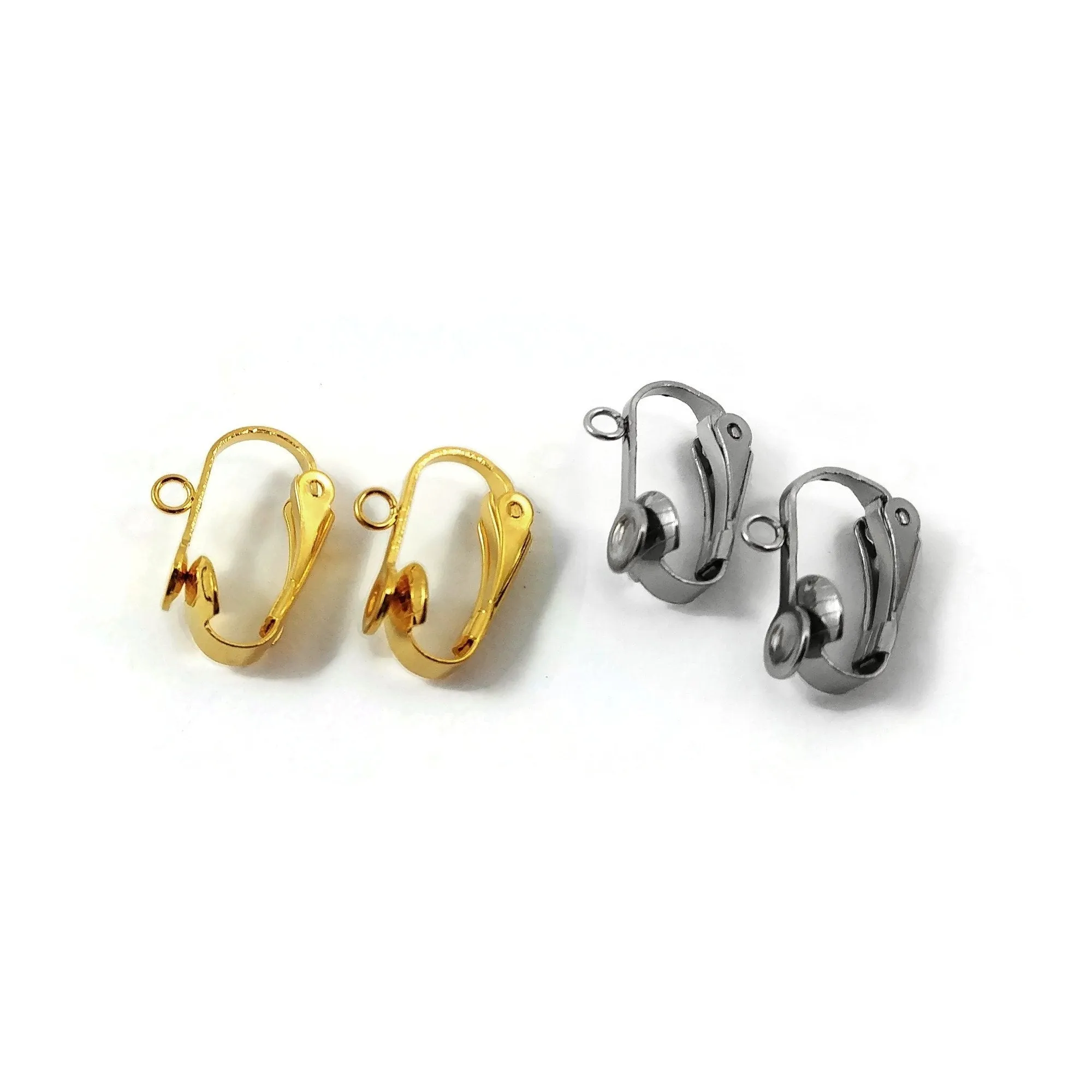 2 pcs (1 pair) Stainless steel clip on earring findings with pad and loop