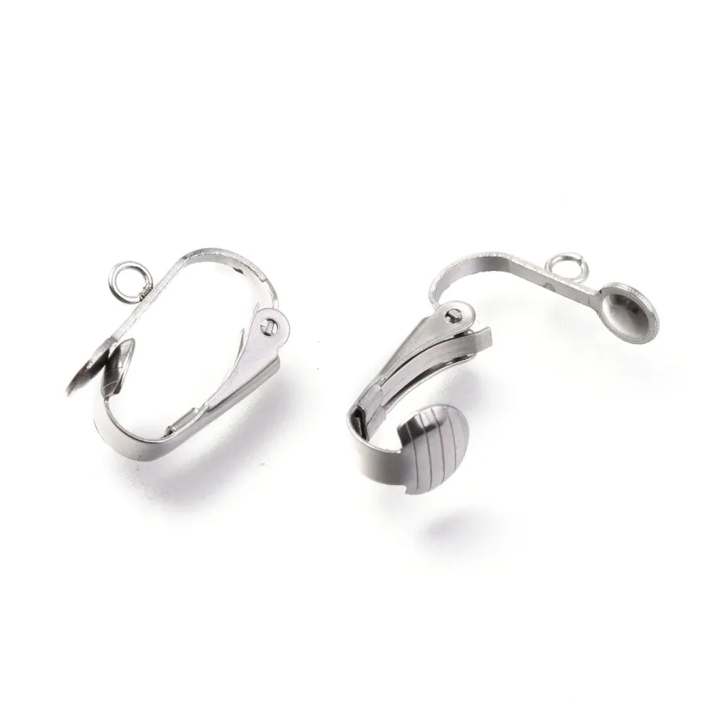 2 pcs (1 pair) Stainless steel clip on earring findings with pad and loop