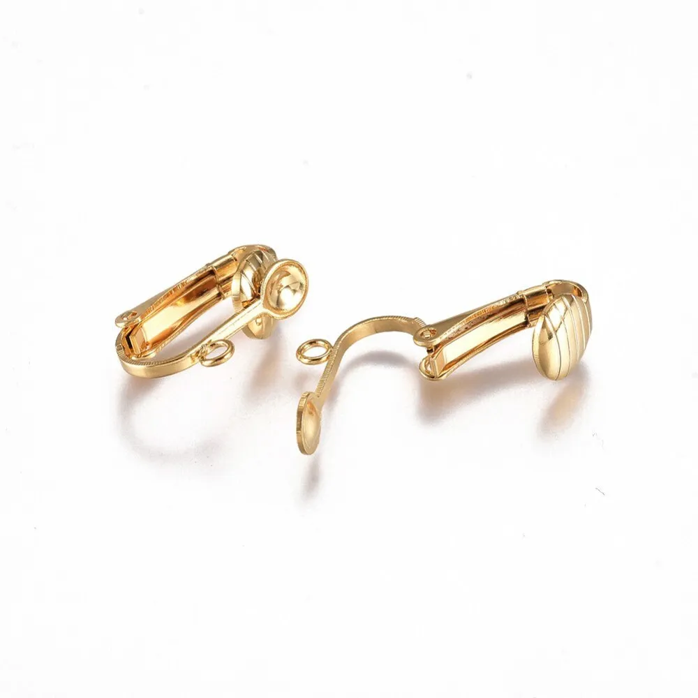 2 pcs (1 pair) Stainless steel clip on earring findings with pad and loop