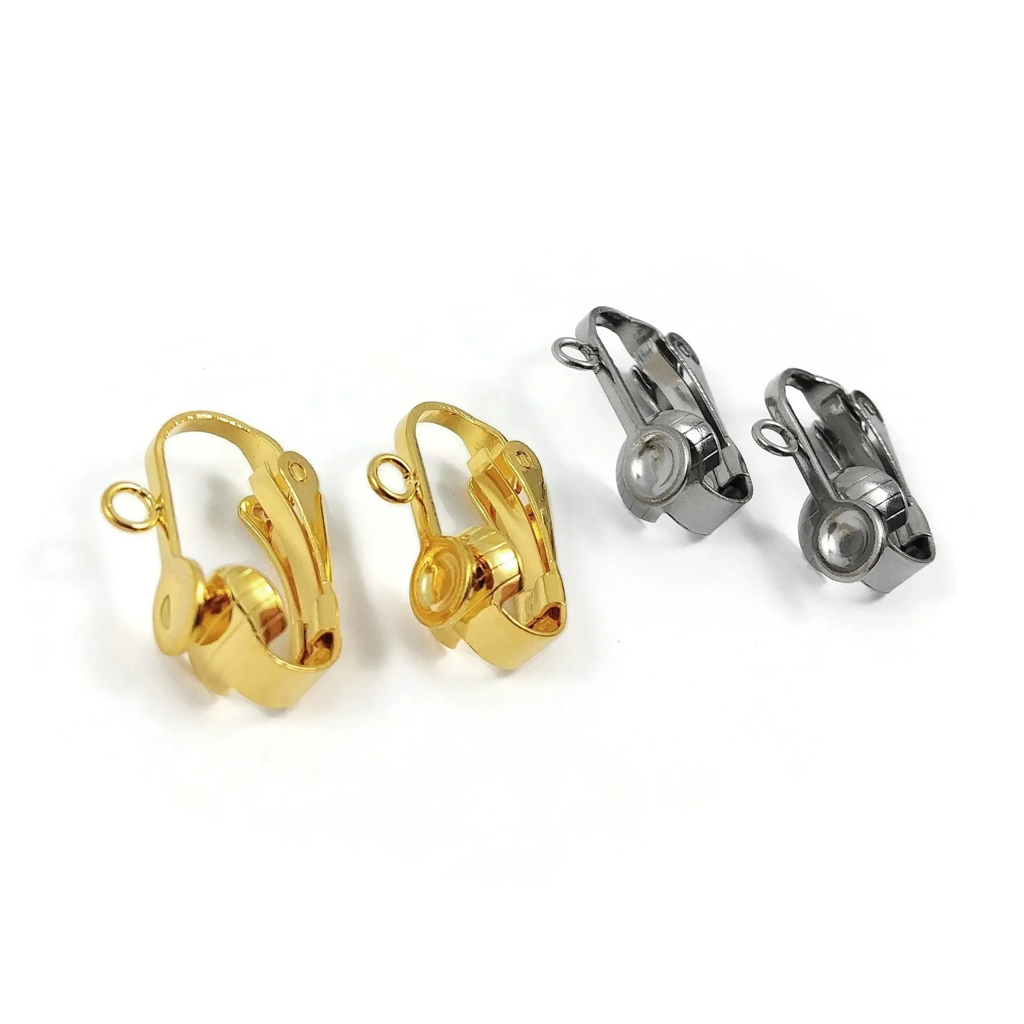 2 pcs (1 pair) Stainless steel clip on earring findings with pad and loop