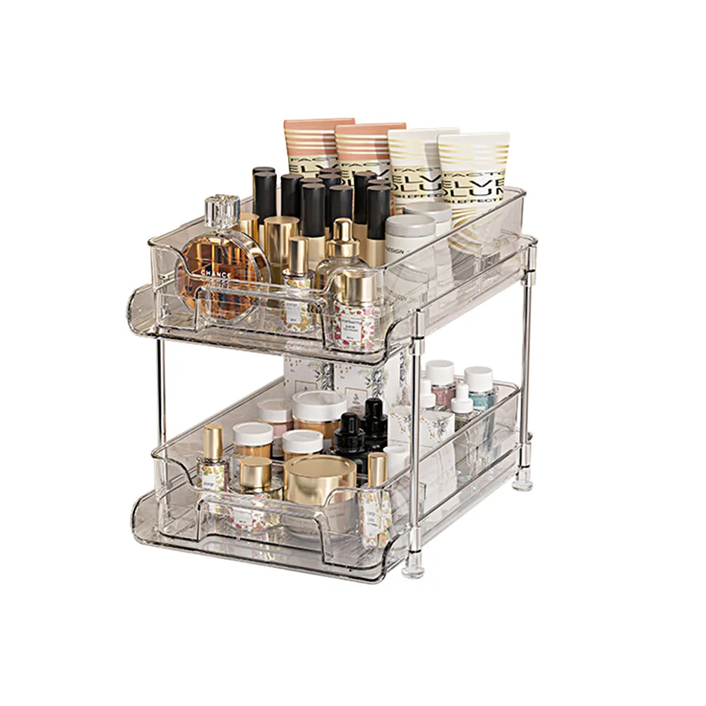 2-Tier Double Sliding Under Sink Organizers Bathroom Cabinet Shelf Organizer Storage Rack Transparent