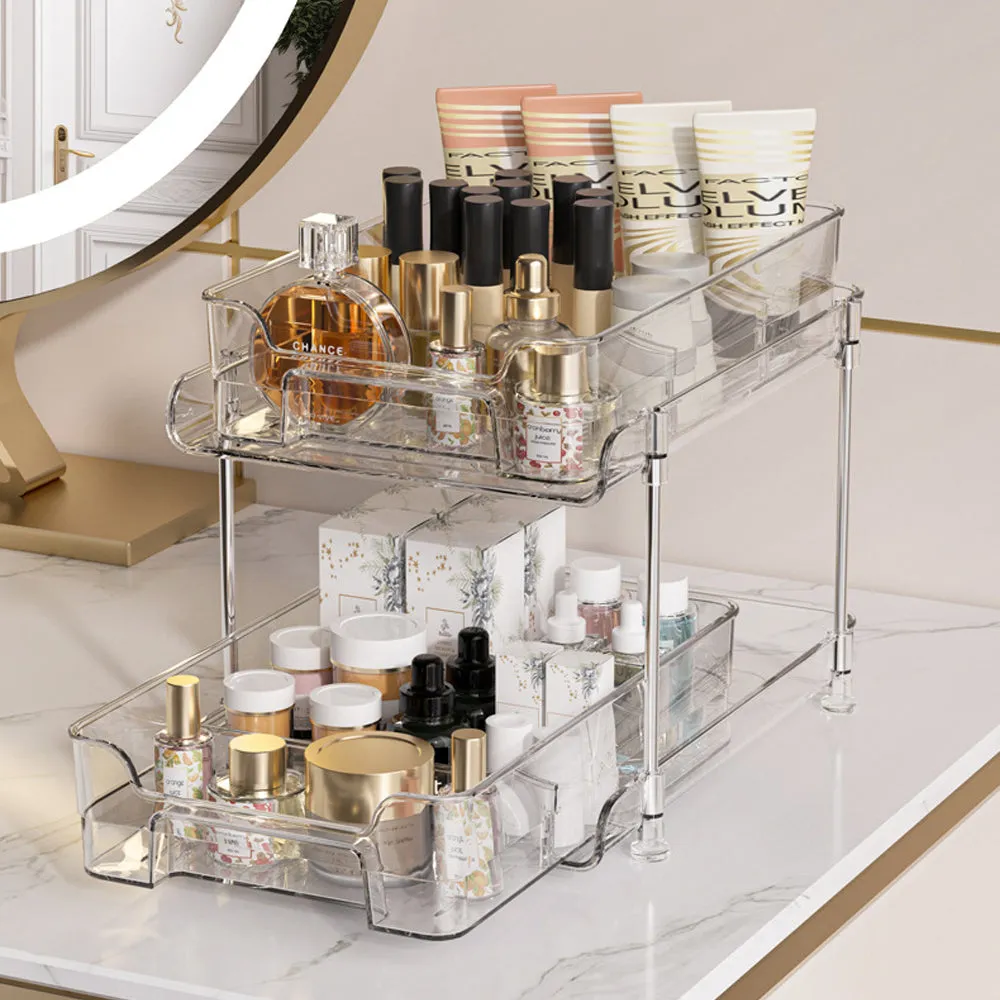 2-Tier Double Sliding Under Sink Organizers Bathroom Cabinet Shelf Organizer Storage Rack Transparent