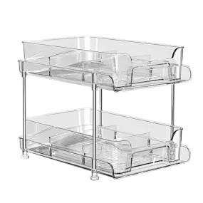2-Tier Double Sliding Under Sink Organizers Bathroom Cabinet Shelf Organizer Storage Rack Transparent