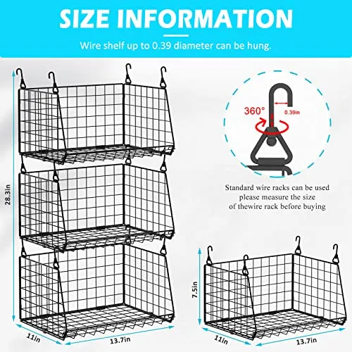 3-Tier Hanging Metal Laundry Basket：Foldable Laundry Room Organizer Wire Shelf Basket with 360°Rotating Hooks Space Saving Over Washer and Dryer Shelves - Closet Storage in Laundry Room Organizaton