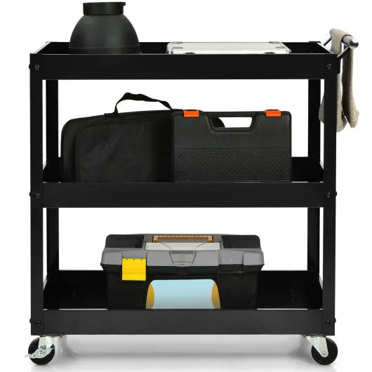 3-Tier Utility Cart Metal Mental Storage Service Trolley-Black