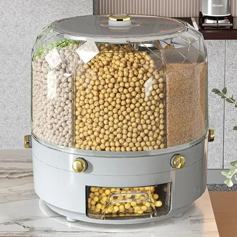 360° Rotating Grain Dispenser - Multi-Compartment Storage
