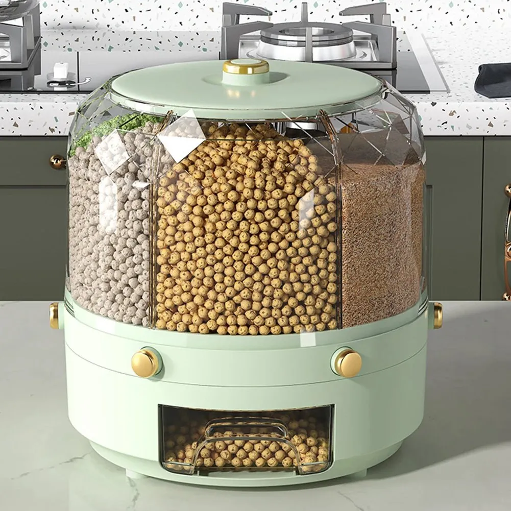 360° Rotating Grain Dispenser - Multi-Compartment Storage