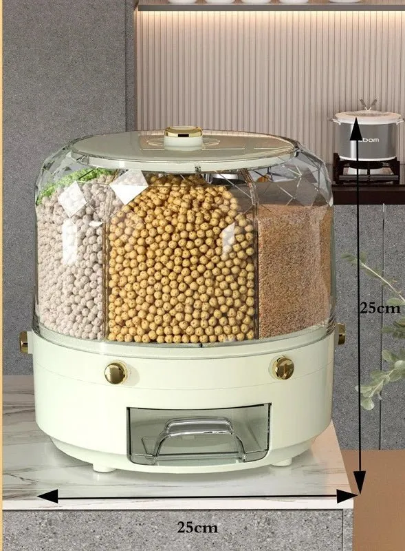 360° Rotating Grain Dispenser - Multi-Compartment Storage
