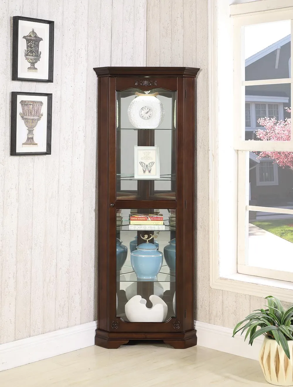 5-shelf Corner Curio Cabinet Golden Brown