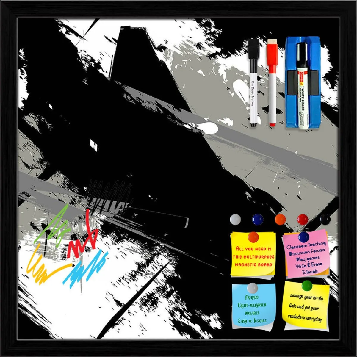 Abstract Art Grunge Pattern Framed Magnetic Dry Erase Board | Combo with Magnet Buttons & Markers