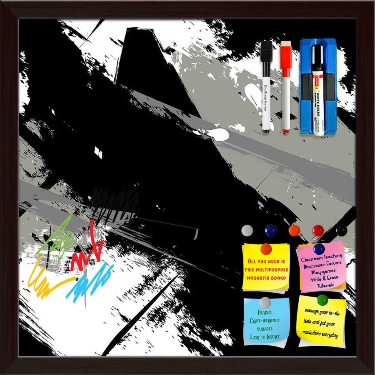 Abstract Art Grunge Pattern Framed Magnetic Dry Erase Board | Combo with Magnet Buttons & Markers