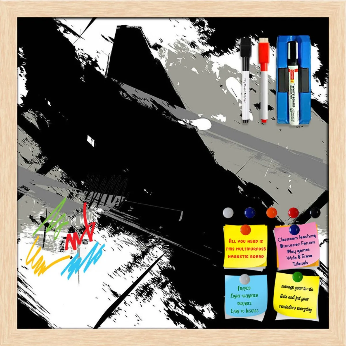 Abstract Art Grunge Pattern Framed Magnetic Dry Erase Board | Combo with Magnet Buttons & Markers