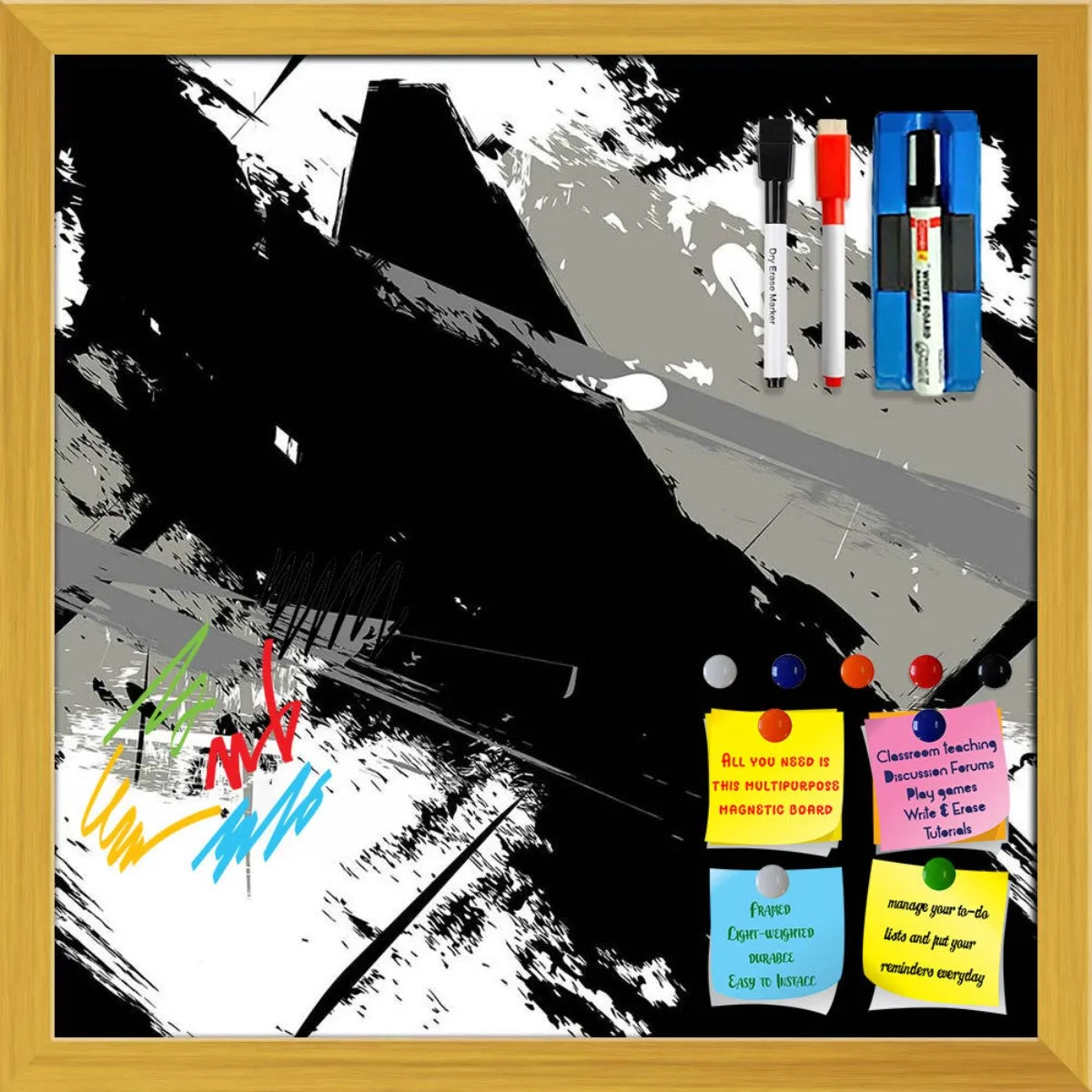 Abstract Art Grunge Pattern Framed Magnetic Dry Erase Board | Combo with Magnet Buttons & Markers