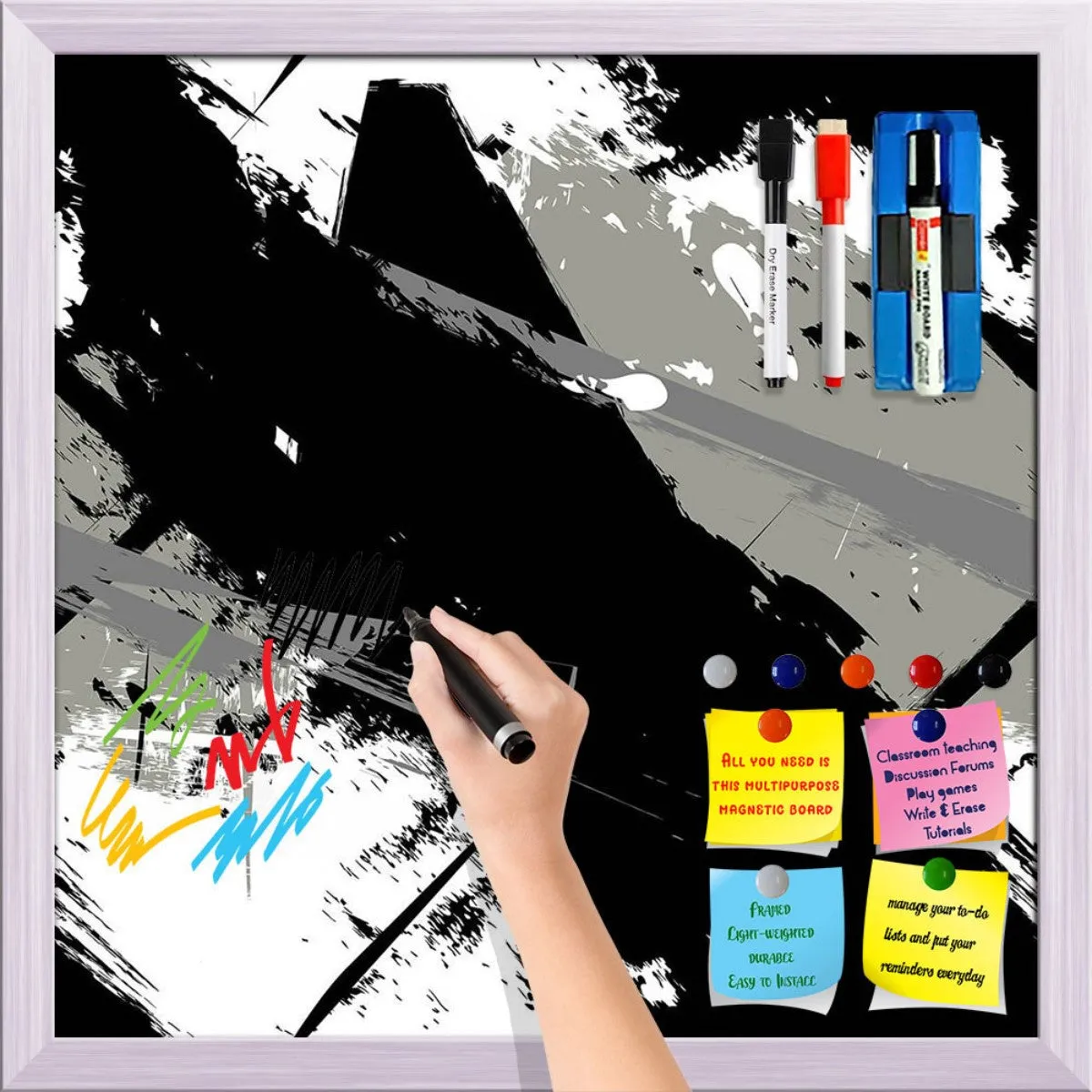 Abstract Art Grunge Pattern Framed Magnetic Dry Erase Board | Combo with Magnet Buttons & Markers