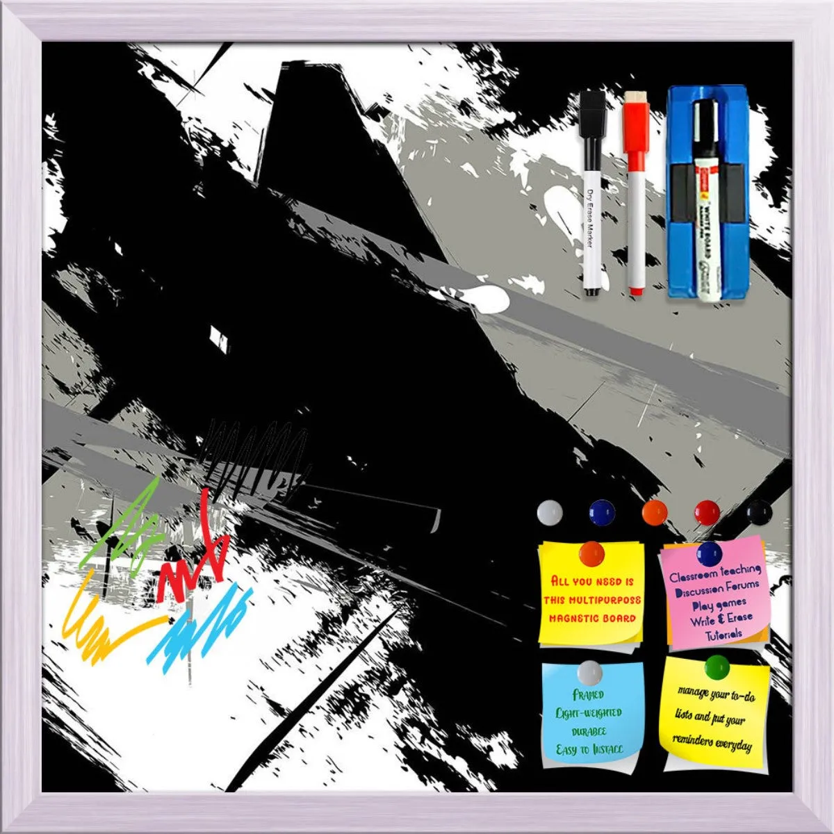 Abstract Art Grunge Pattern Framed Magnetic Dry Erase Board | Combo with Magnet Buttons & Markers