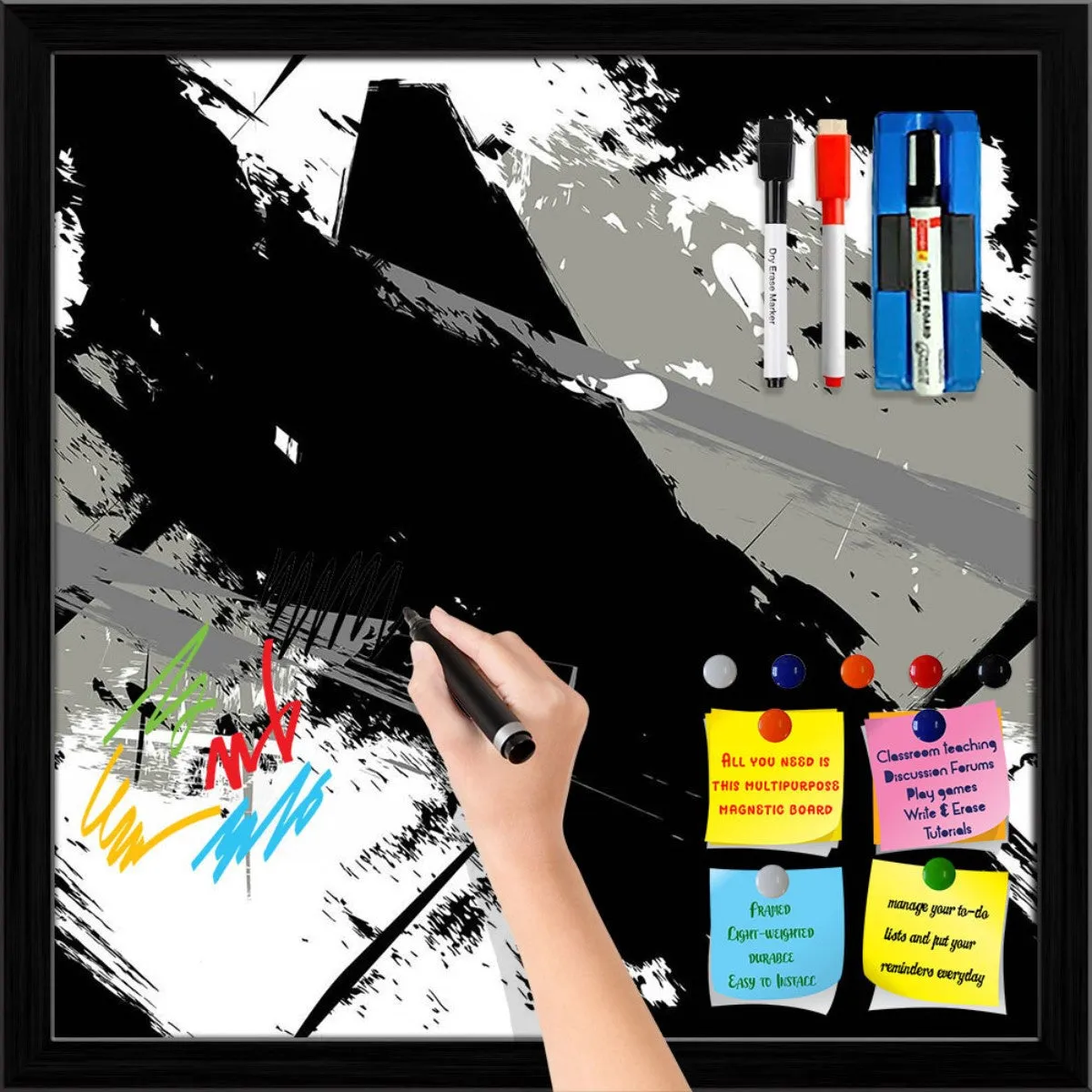 Abstract Art Grunge Pattern Framed Magnetic Dry Erase Board | Combo with Magnet Buttons & Markers