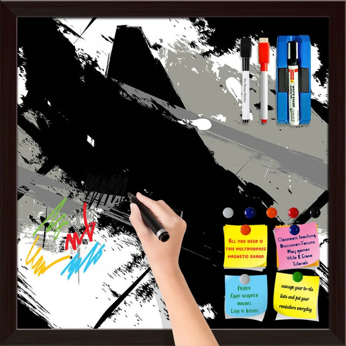 Abstract Art Grunge Pattern Framed Magnetic Dry Erase Board | Combo with Magnet Buttons & Markers