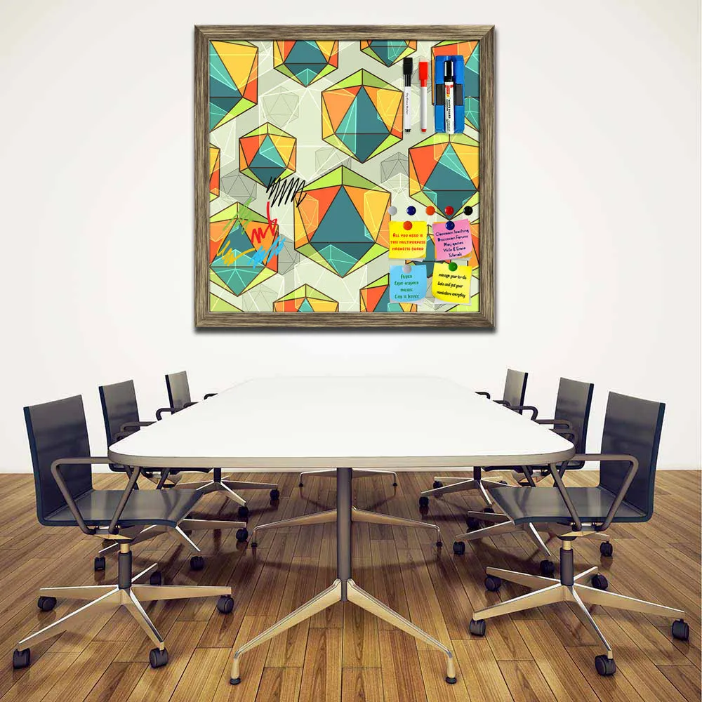 Abstract Colorful Icosahedrons Framed Magnetic Dry Erase Board | Combo with Magnet Buttons & Markers