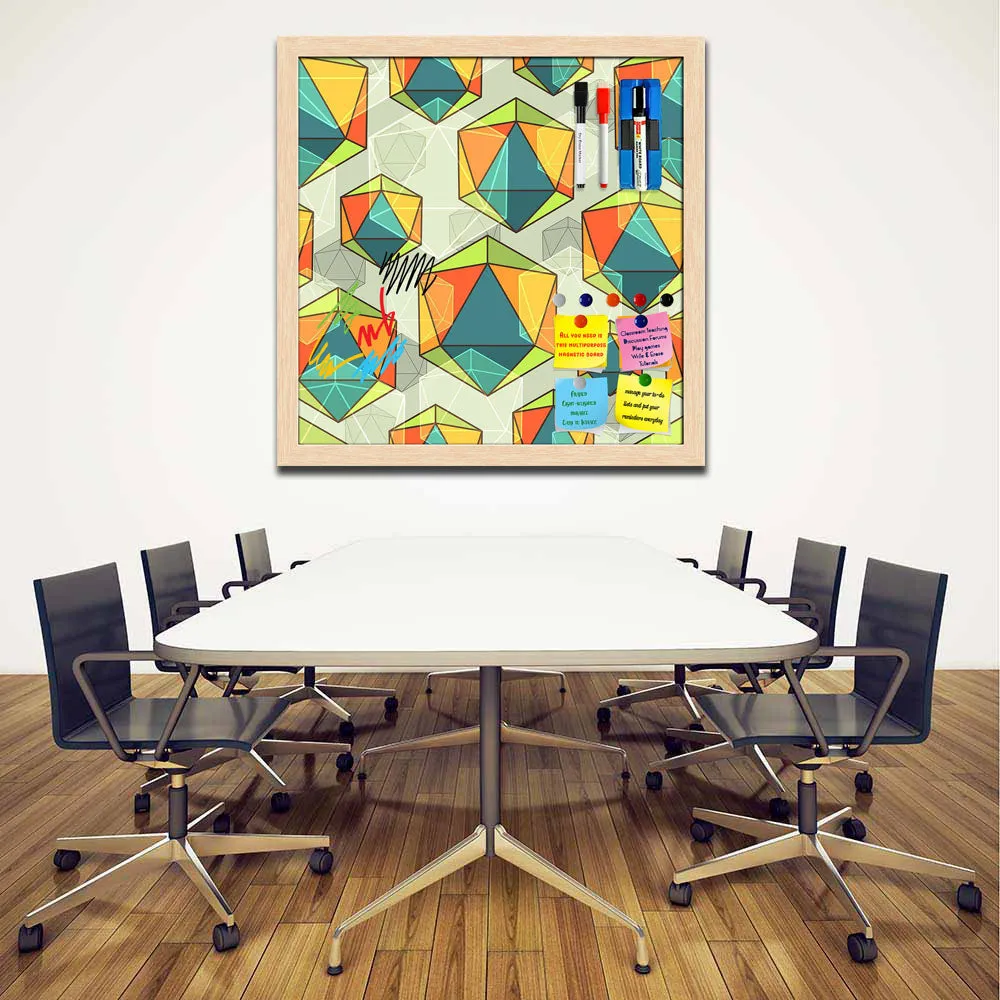Abstract Colorful Icosahedrons Framed Magnetic Dry Erase Board | Combo with Magnet Buttons & Markers