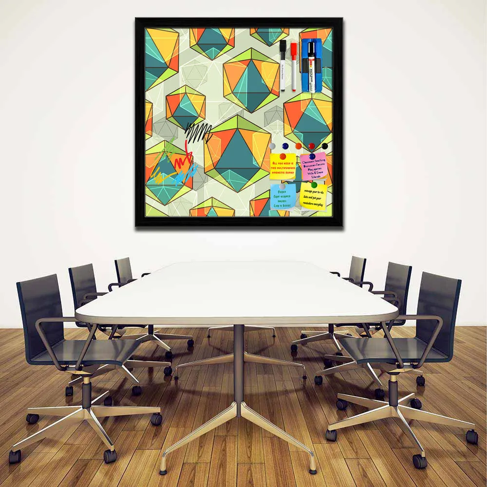 Abstract Colorful Icosahedrons Framed Magnetic Dry Erase Board | Combo with Magnet Buttons & Markers