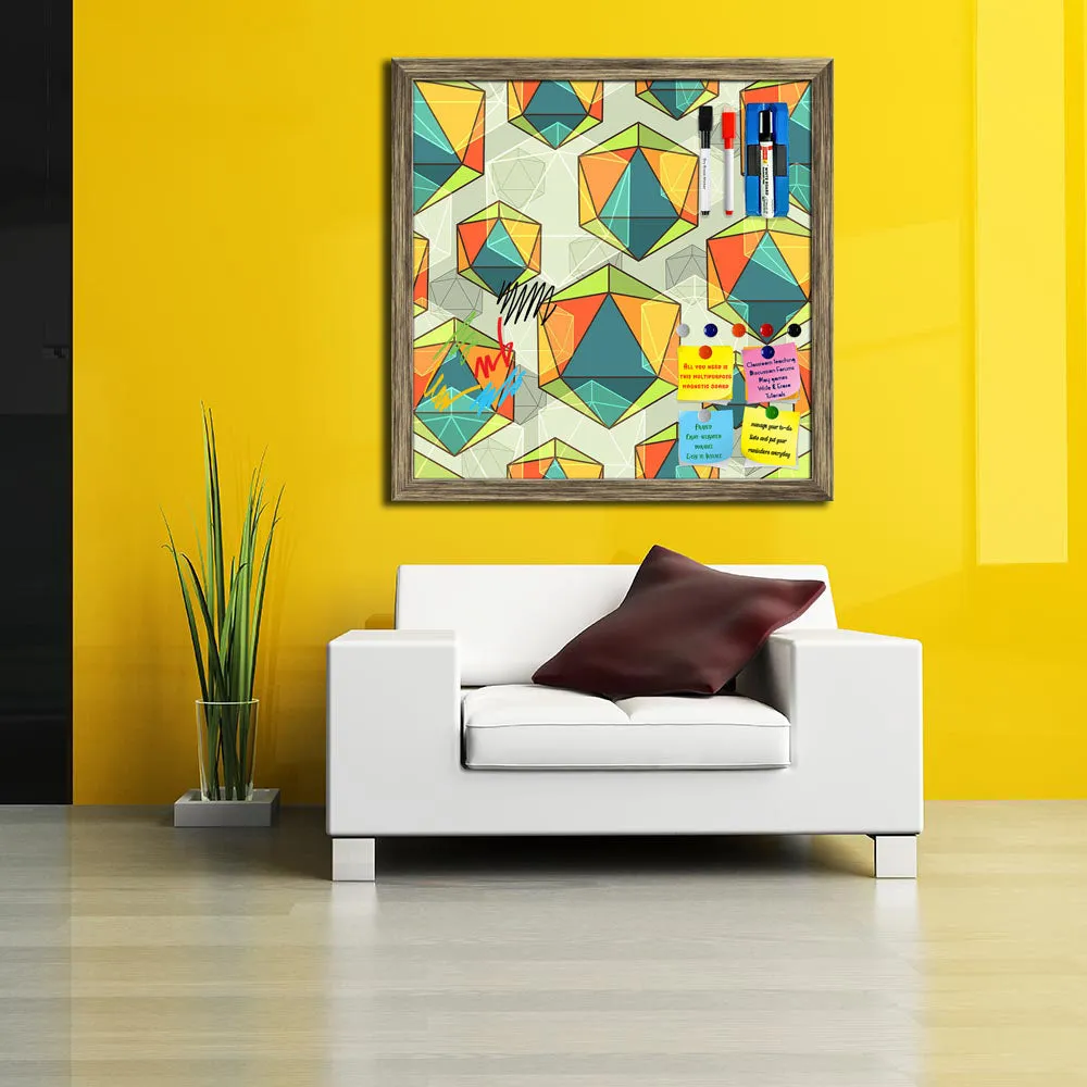 Abstract Colorful Icosahedrons Framed Magnetic Dry Erase Board | Combo with Magnet Buttons & Markers