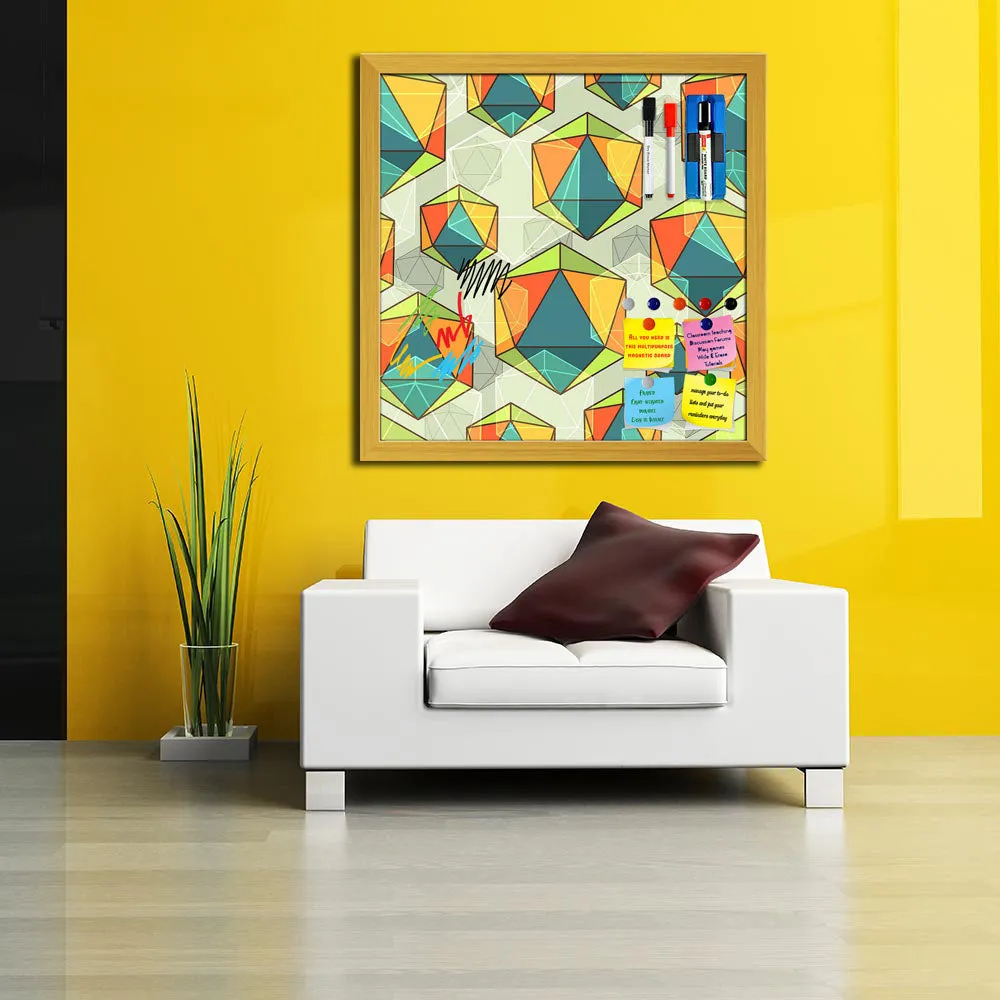 Abstract Colorful Icosahedrons Framed Magnetic Dry Erase Board | Combo with Magnet Buttons & Markers