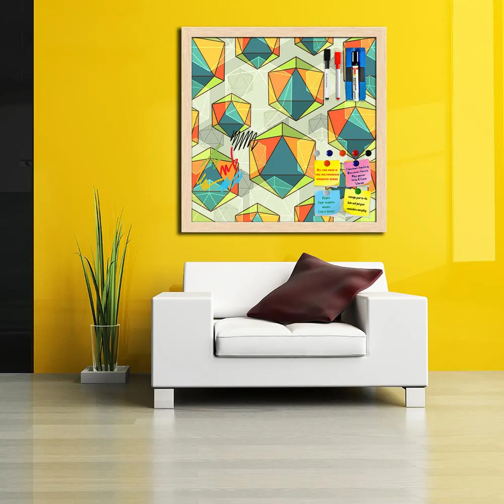 Abstract Colorful Icosahedrons Framed Magnetic Dry Erase Board | Combo with Magnet Buttons & Markers