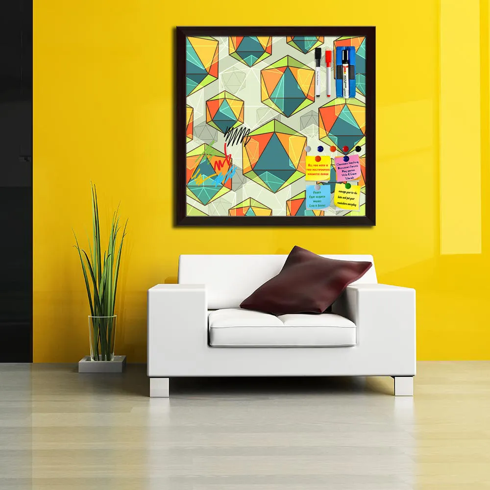 Abstract Colorful Icosahedrons Framed Magnetic Dry Erase Board | Combo with Magnet Buttons & Markers