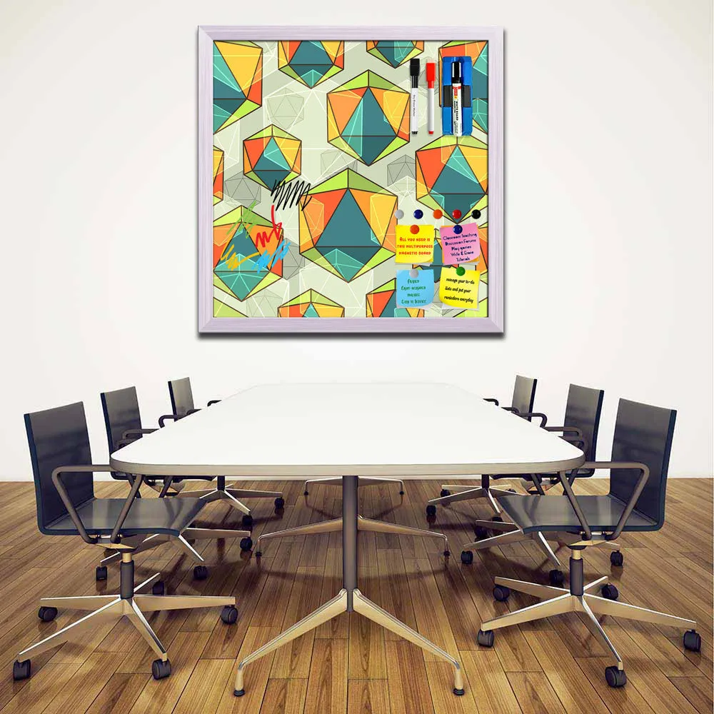 Abstract Colorful Icosahedrons Framed Magnetic Dry Erase Board | Combo with Magnet Buttons & Markers