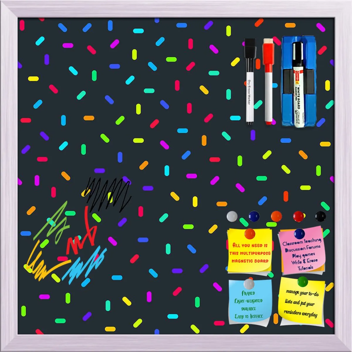 Abstract Colorful Pattern Framed Magnetic Dry Erase Board | Combo with Magnet Buttons & Markers