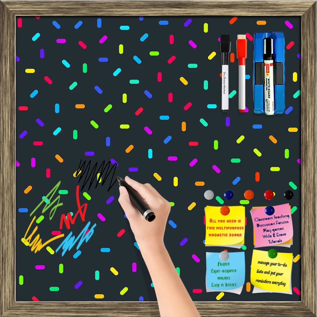 Abstract Colorful Pattern Framed Magnetic Dry Erase Board | Combo with Magnet Buttons & Markers