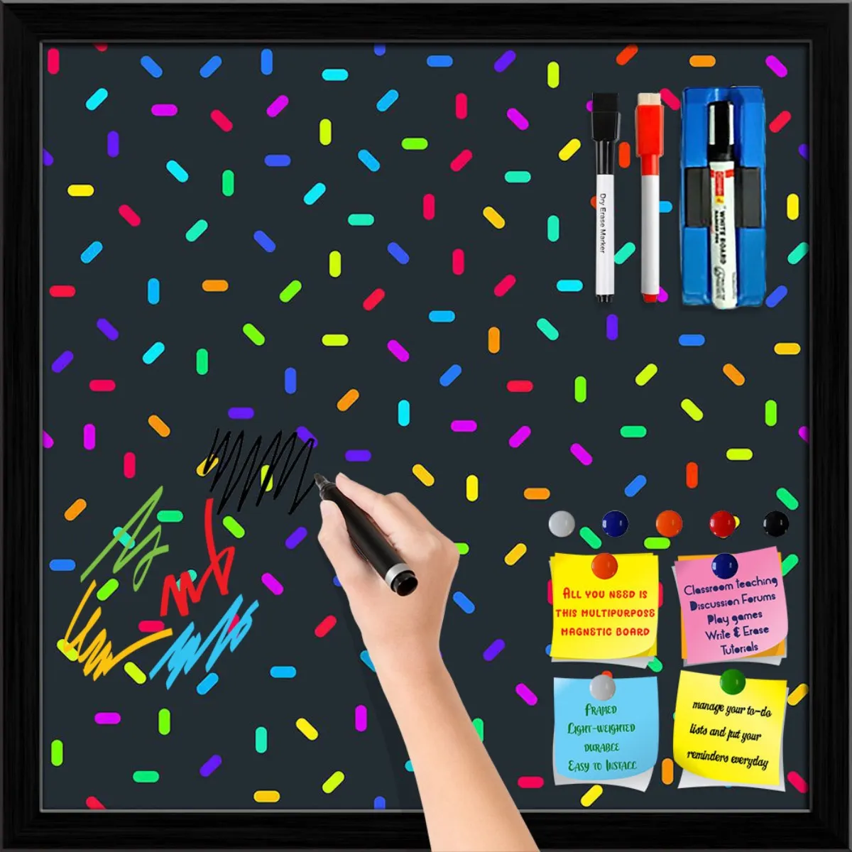 Abstract Colorful Pattern Framed Magnetic Dry Erase Board | Combo with Magnet Buttons & Markers