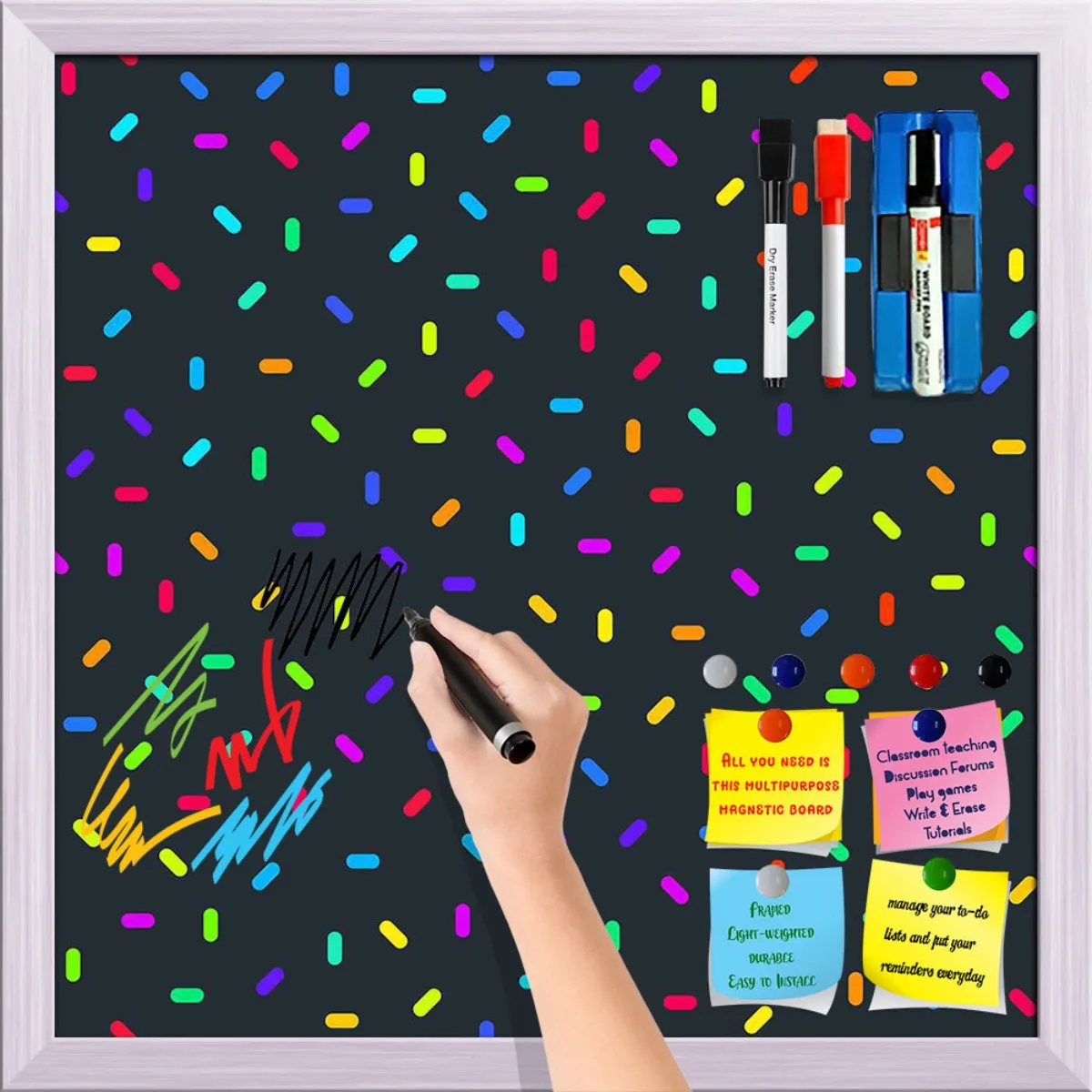 Abstract Colorful Pattern Framed Magnetic Dry Erase Board | Combo with Magnet Buttons & Markers
