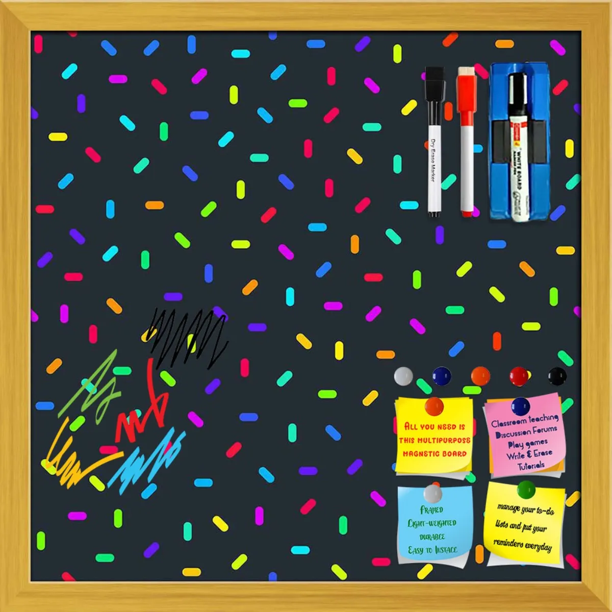 Abstract Colorful Pattern Framed Magnetic Dry Erase Board | Combo with Magnet Buttons & Markers