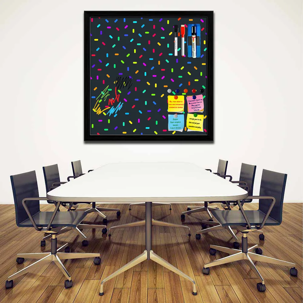 Abstract Colorful Pattern Framed Magnetic Dry Erase Board | Combo with Magnet Buttons & Markers
