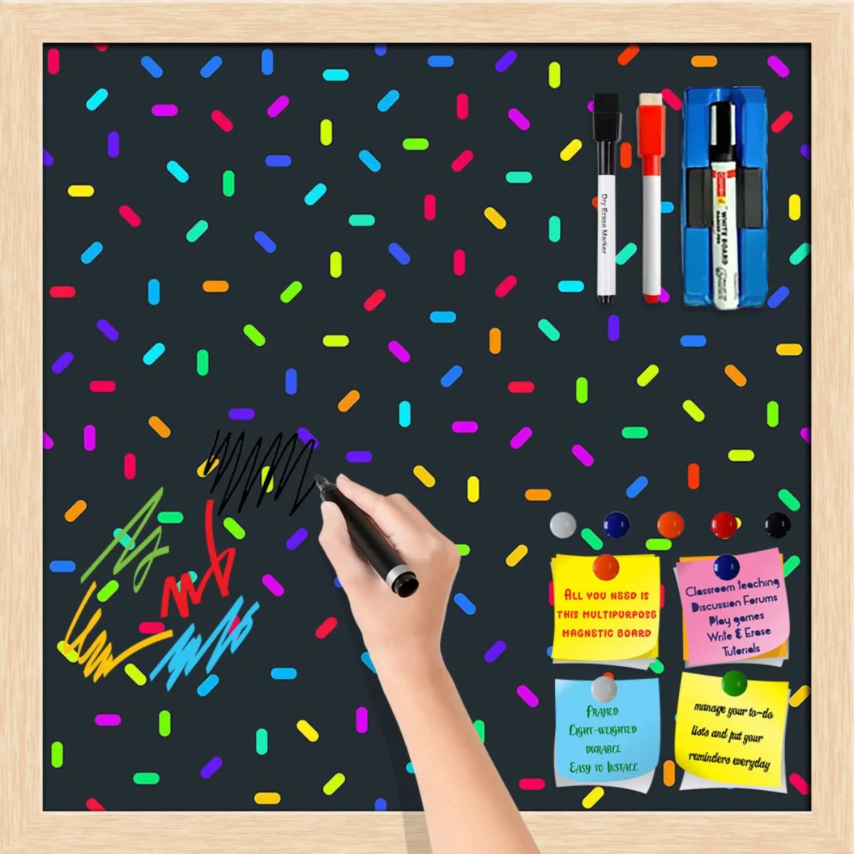 Abstract Colorful Pattern Framed Magnetic Dry Erase Board | Combo with Magnet Buttons & Markers