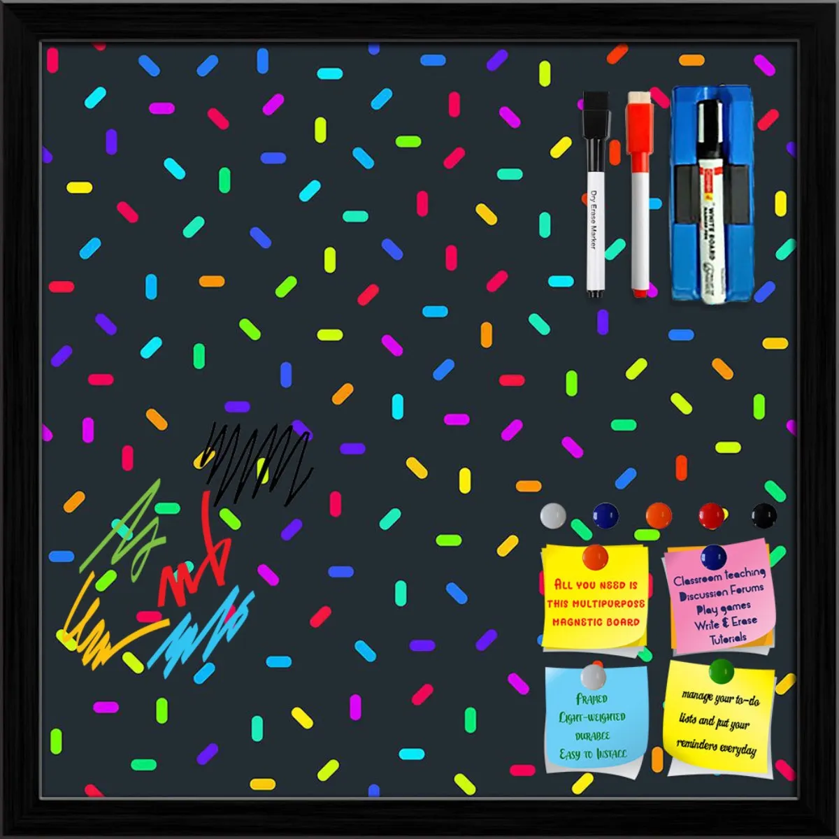 Abstract Colorful Pattern Framed Magnetic Dry Erase Board | Combo with Magnet Buttons & Markers