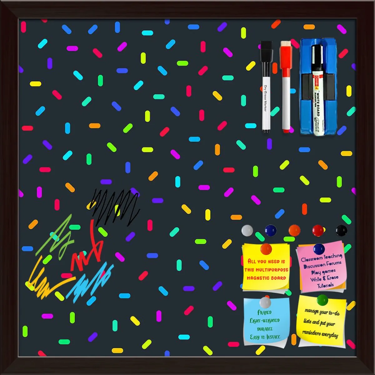 Abstract Colorful Pattern Framed Magnetic Dry Erase Board | Combo with Magnet Buttons & Markers