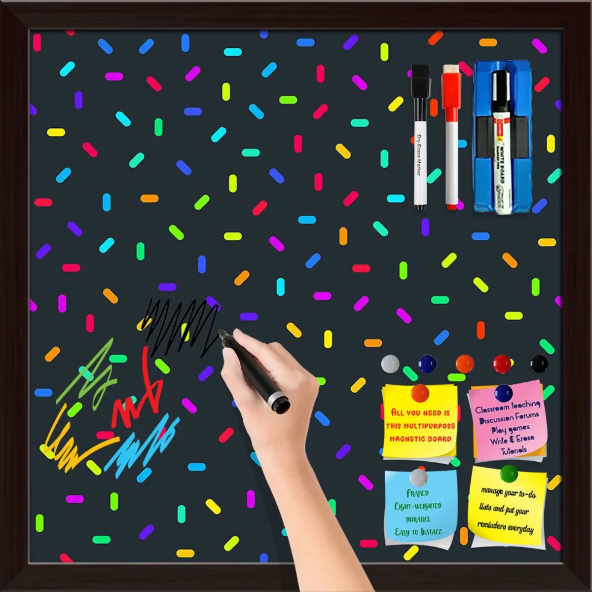 Abstract Colorful Pattern Framed Magnetic Dry Erase Board | Combo with Magnet Buttons & Markers