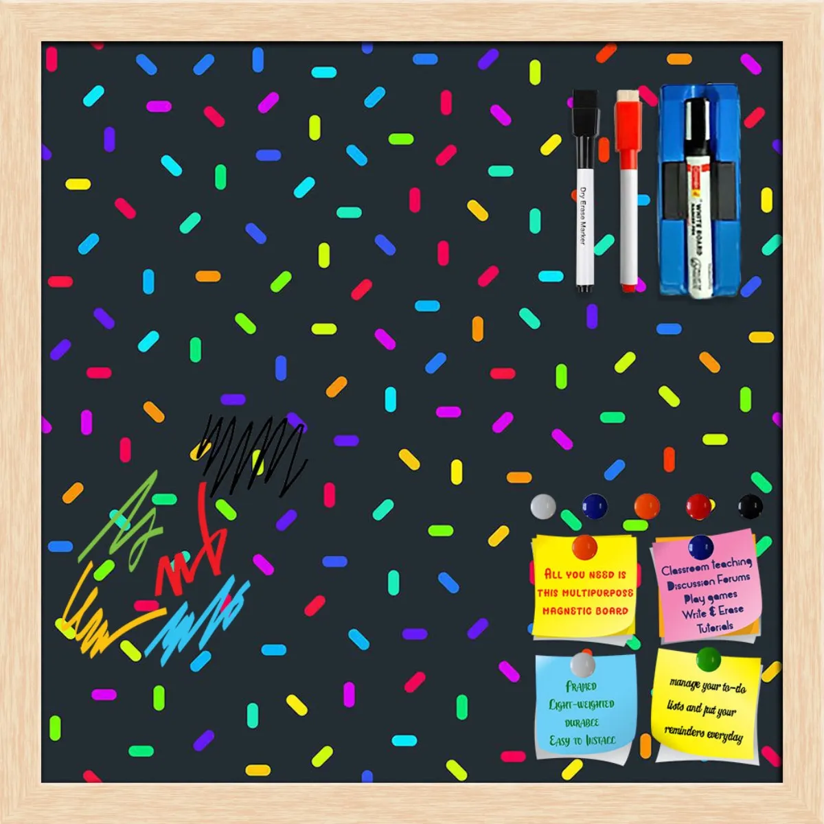 Abstract Colorful Pattern Framed Magnetic Dry Erase Board | Combo with Magnet Buttons & Markers