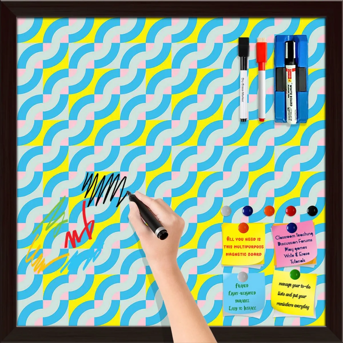 Abstract Geometric 3D Pattern D2 Framed Magnetic Dry Erase Board | Combo with Magnet Buttons & Markers