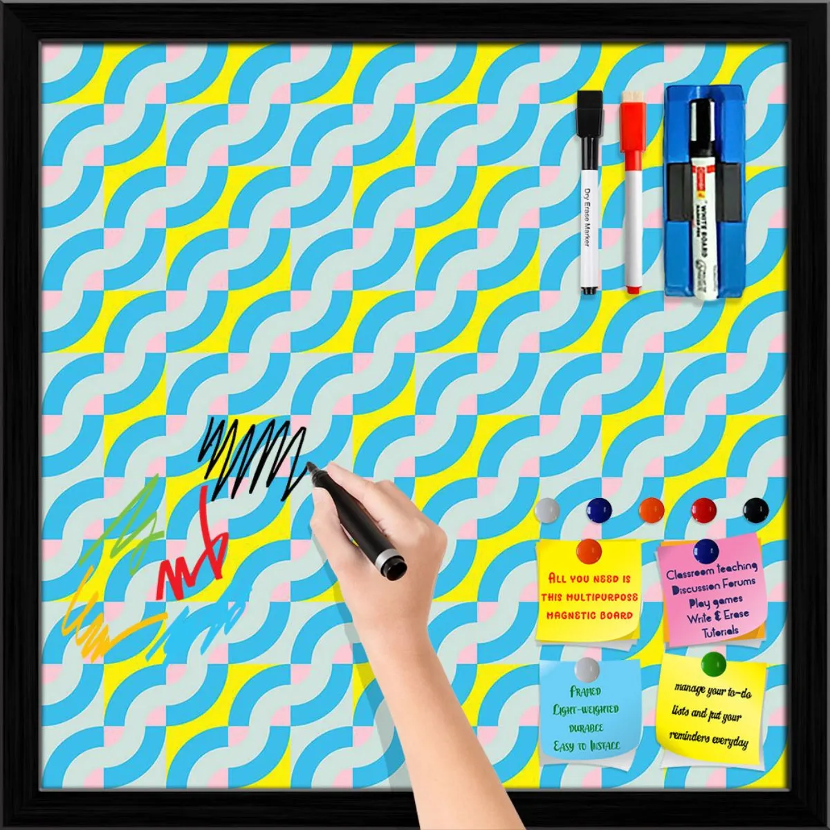Abstract Geometric 3D Pattern D2 Framed Magnetic Dry Erase Board | Combo with Magnet Buttons & Markers