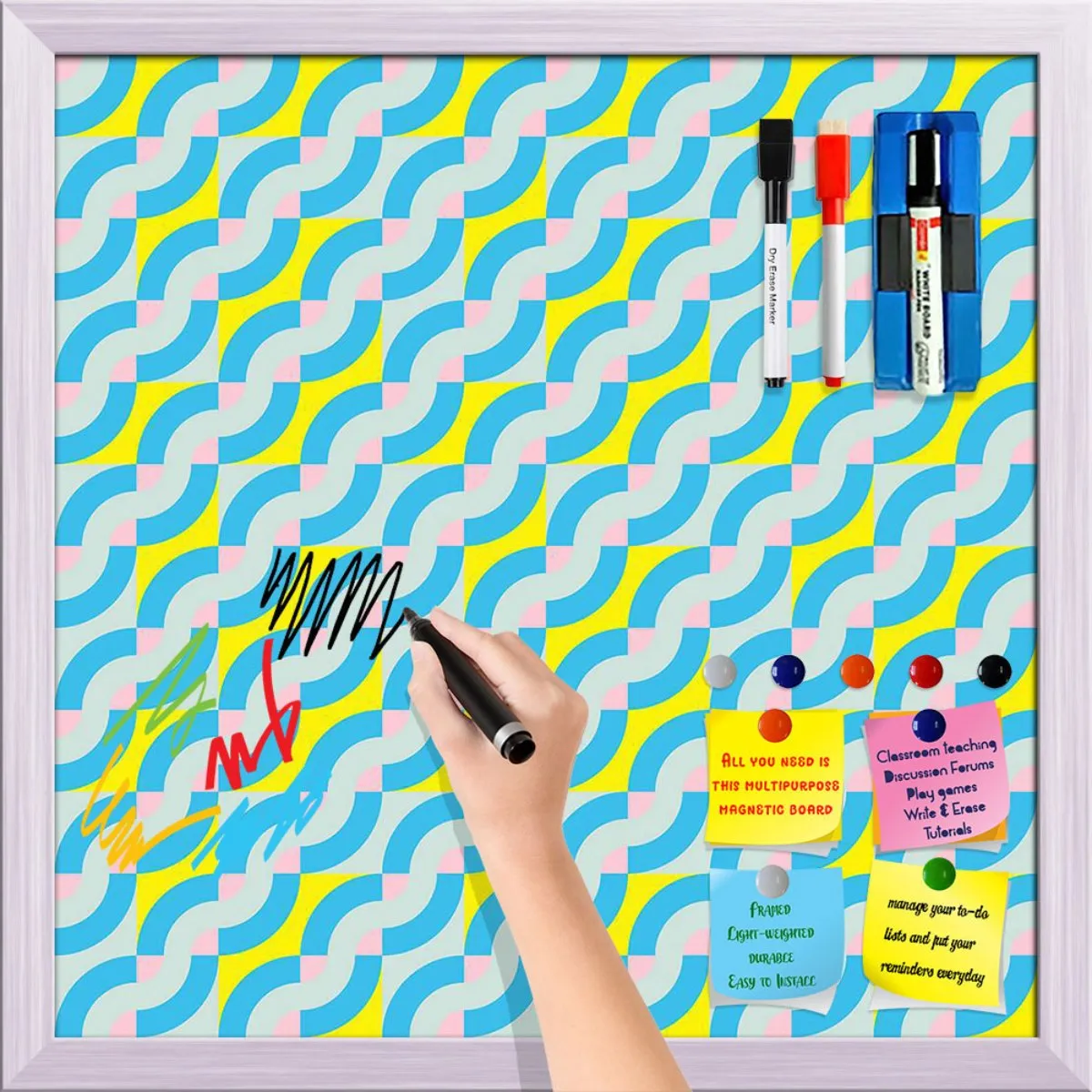 Abstract Geometric 3D Pattern D2 Framed Magnetic Dry Erase Board | Combo with Magnet Buttons & Markers